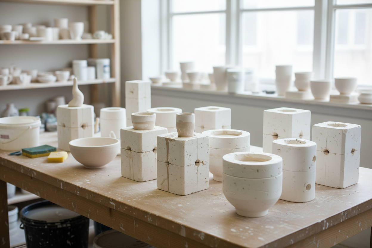 Slip casting molds on table